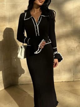 Elegant Knitted Slim Fit Color Block Long Dress Autumn New Fashion High End Personality Ladies Casual Polyester H Version Skirt