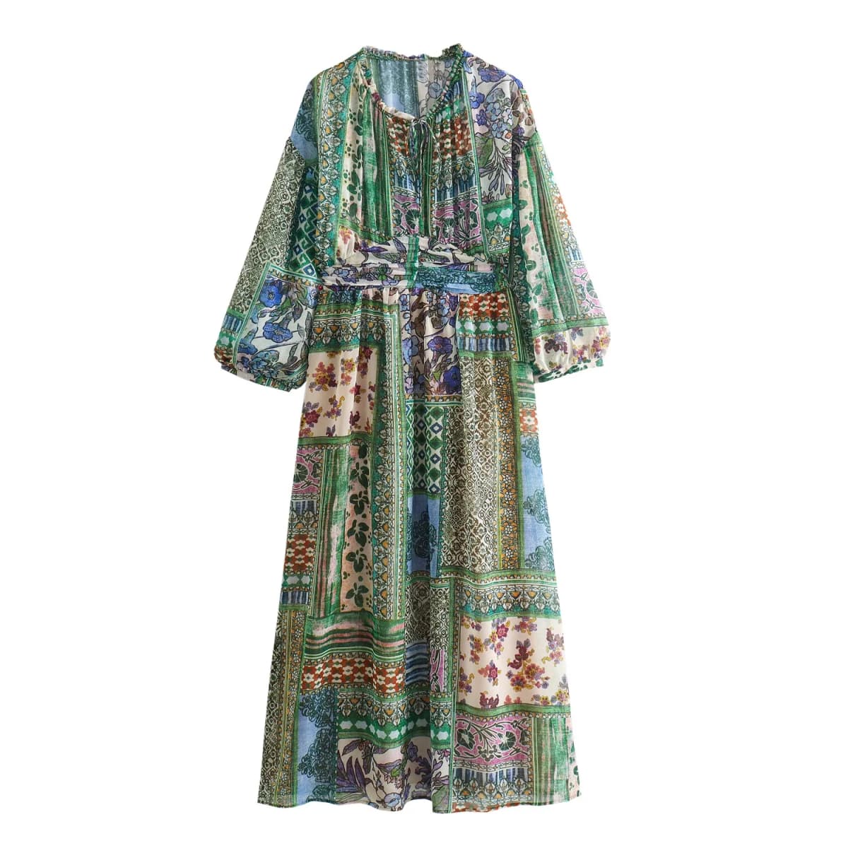 Casual Fashion Women's Long Sleeve Loose Patchwork Print Dress 2024 New Style Polyester Fabric Basic Style Ladies Dress