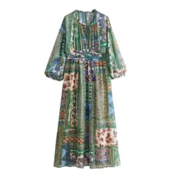 Casual Fashion Women's Long Sleeve Loose Patchwork Print Dress 2024 New Style Polyester Fabric Basic Style Ladies Dress