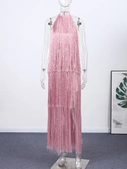 Party Women's Dress Halter Sleeveless Backless Tassel Solid Female Long Holiday Dresses 2026 Summer Fashion Elegant Lady Robe