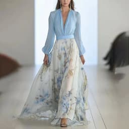 Elegant Long Sleeve Maxi Dress Women 2025 Summer Fashion Slim Floral Print V-neck White Long Dresses Casual
