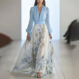 Elegant Long Sleeve Maxi Dress Women 2025 Summer Fashion Slim Floral Print V-neck White Long Dresses Casual