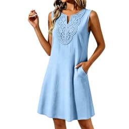 2026 New Loose Pocket Linen Dress For Women V Neck Embroidery Bohemian Floral Summer Dresses Women Knee Length Sundress Vestidos