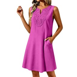 2026 New Loose Pocket Linen Dress For Women V Neck Embroidery Bohemian Floral Summer Dresses Women Knee Length Sundress Vestidos