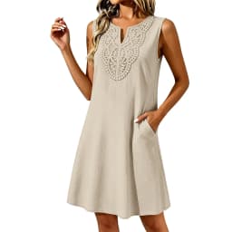 2026 New Loose Pocket Linen Dress For Women V Neck Embroidery Bohemian Floral Summer Dresses Women Knee Length Sundress Vestidos
