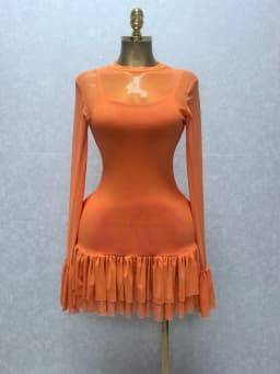 CM.YAYA Women Mesh Long Sleeve Wrap O-Neck Ruffles Pleated Hem Mini Party Dress 2026 Summer Party Beach Vacation Sexy Dress