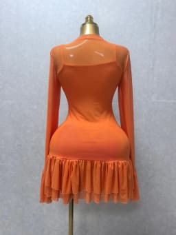 CM.YAYA Women Mesh Long Sleeve Wrap O-Neck Ruffles Pleated Hem Mini Party Dress 2026 Summer Party Beach Vacation Sexy Dress