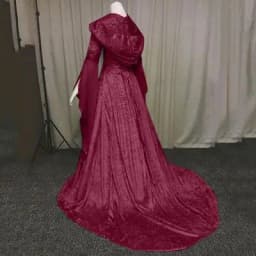 Women Cosplay Dresses Splice Medieval Retro Hooded Long Sleeve Drawstring Waist Cinched Large Floor Length Skirt Dress Vestidos