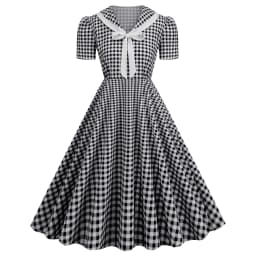 Plaid Printed Vintage Dresses Women Retro 50s 60s Swing Dress Rockabilly Party A Line Dress Summer Lady Bow Prom Dresses Vestido