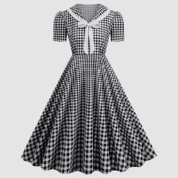 Plaid Printed Vintage Dresses Women Retro 50s 60s Swing Dress Rockabilly Party A Line Dress Summer Lady Bow Prom Dresses Vestido