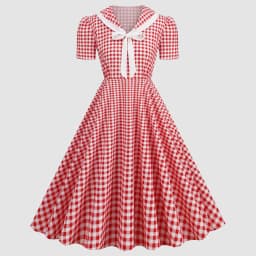 Plaid Printed Vintage Dresses Women Retro 50s 60s Swing Dress Rockabilly Party A Line Dress Summer Lady Bow Prom Dresses Vestido