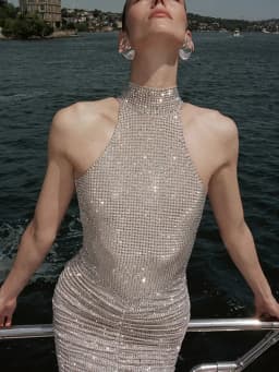 2025 Women Celebrity Sexy Sleeveless Diamonds Backless Ruched Beige Maxi Long Gowns Dress Elegant Evening Party Club Vestido