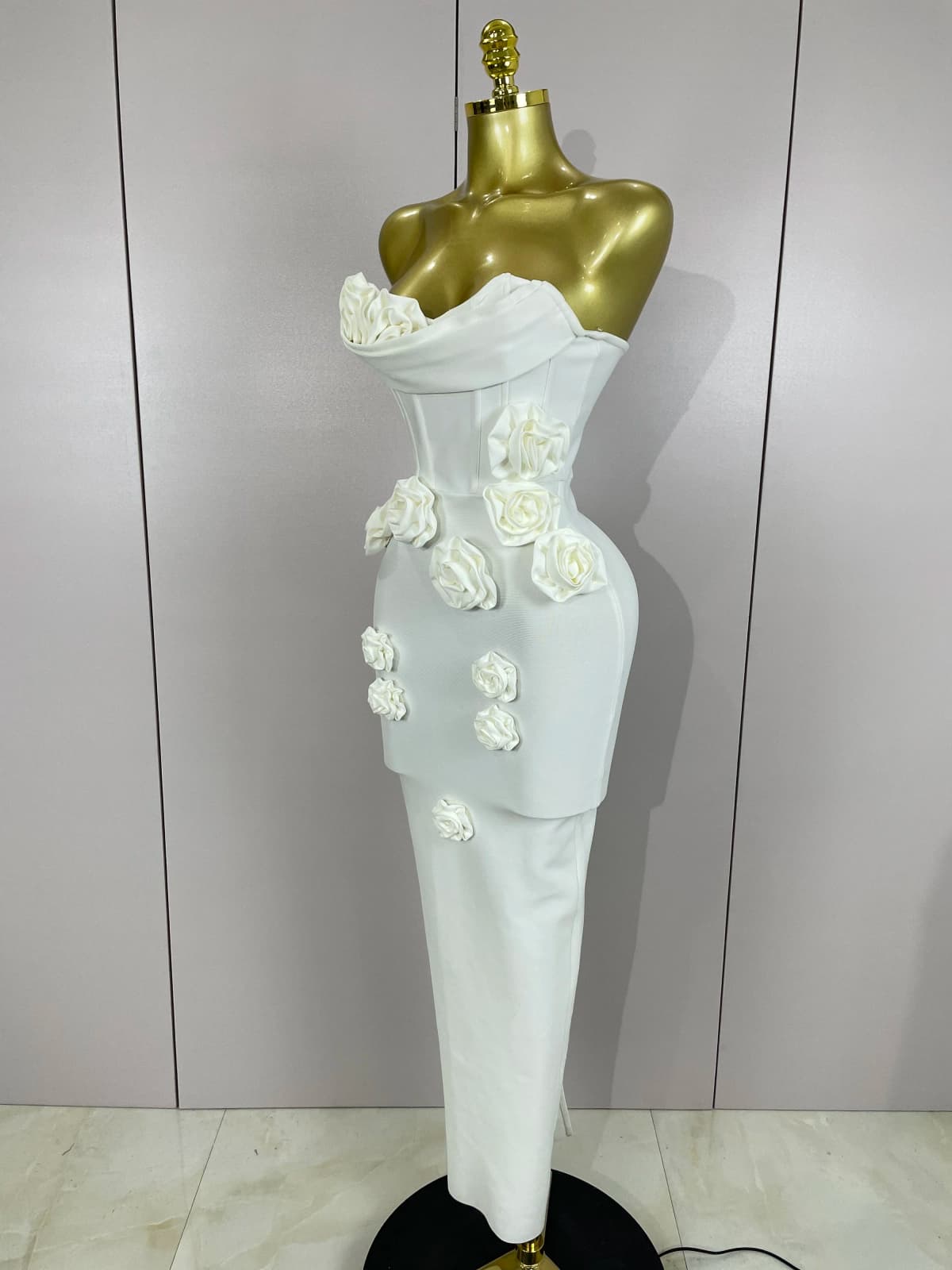 Sexy Fashion White Elegant Strapless Flower Bodycon Long Dress Women Casual Streetwear Club Birthday Party Slim Elegangt Dresses