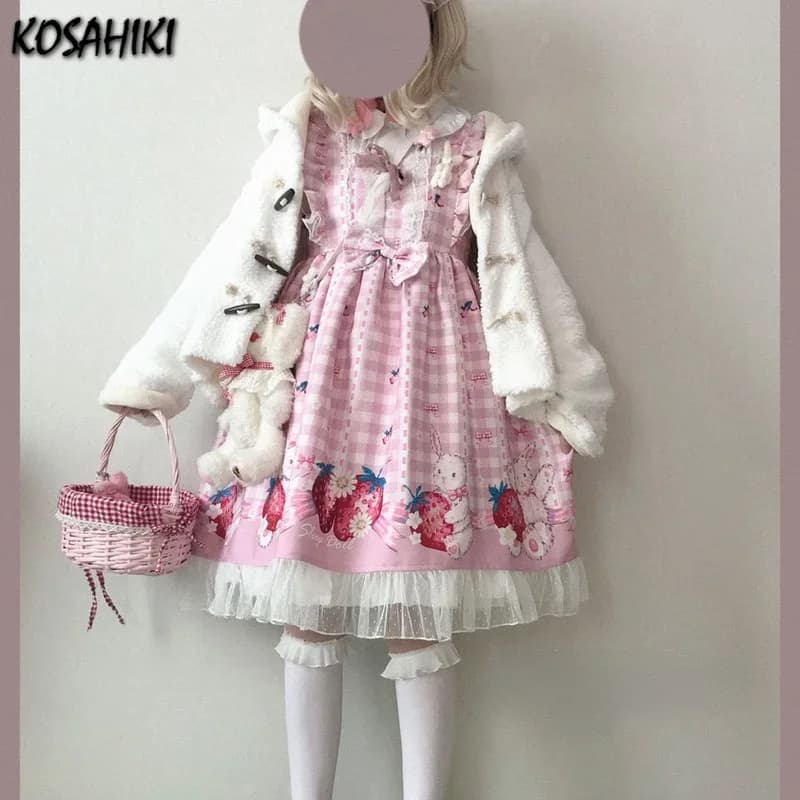 KOSAHIKI Japanese Lolita Dress Girls Strawberry Bunny Jsk Dresses Women Harajuku Sleeveless Cute 2026 Cosplay Vestido