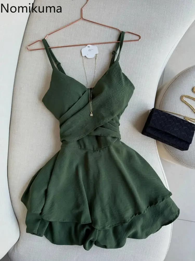 Chic Summer Dress Women Clothing Solid Color Sleeveless Sling Robe Femme 2025 Vestidos De Mujer Slim Waist Folds Mini Dresses