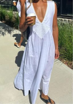 Women Comfortable Casual Vintage Cotton Robe Dress Summer Solid Color V Neck Pullover Sleeveless Gown Hot Sale S M L