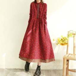 2024 Print Floral Patchwork Vintage Autumn Dress Draw String Office Lady Outdoor Work Dress Fashion Women Casual Spring Dress