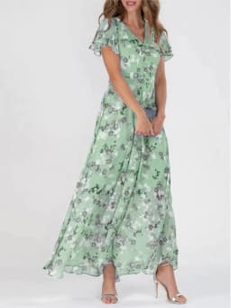 Women Elegant Flower Long Dress Casual Ruffle Short Sleeve V Neck Lace-up Party Dresses 2025 Boho Style High Waist Dress Female