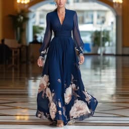 Elegant Long Sleeve Maxi Dress Women 2026 Summer V-neck Florat Print A-line Maxi Dresses Casual