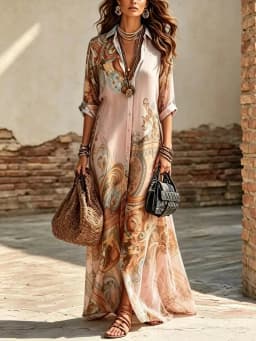 Women Print Boho Shirt Maxi Dress Long Sleeve Button Down Dress Vintage Casual Party Robe Fashion Vacation Dresses Lady Vestidos