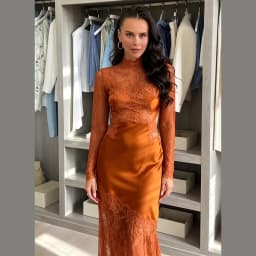 Women Slim Fit Lace Satin Mermaid Gown High Neck Long Sleeve Cutout Back Maxi Dress Female Formal Wedding Guest Party Dresses