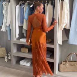 Women Slim Fit Lace Satin Mermaid Gown High Neck Long Sleeve Cutout Back Maxi Dress Female Formal Wedding Guest Party Dresses