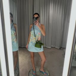 Bohemian Floral Print Halter Neck Mini Dress Women Sexy Sleeveless Backless Short Skirt Lady Summer Party Vacation Beachwear