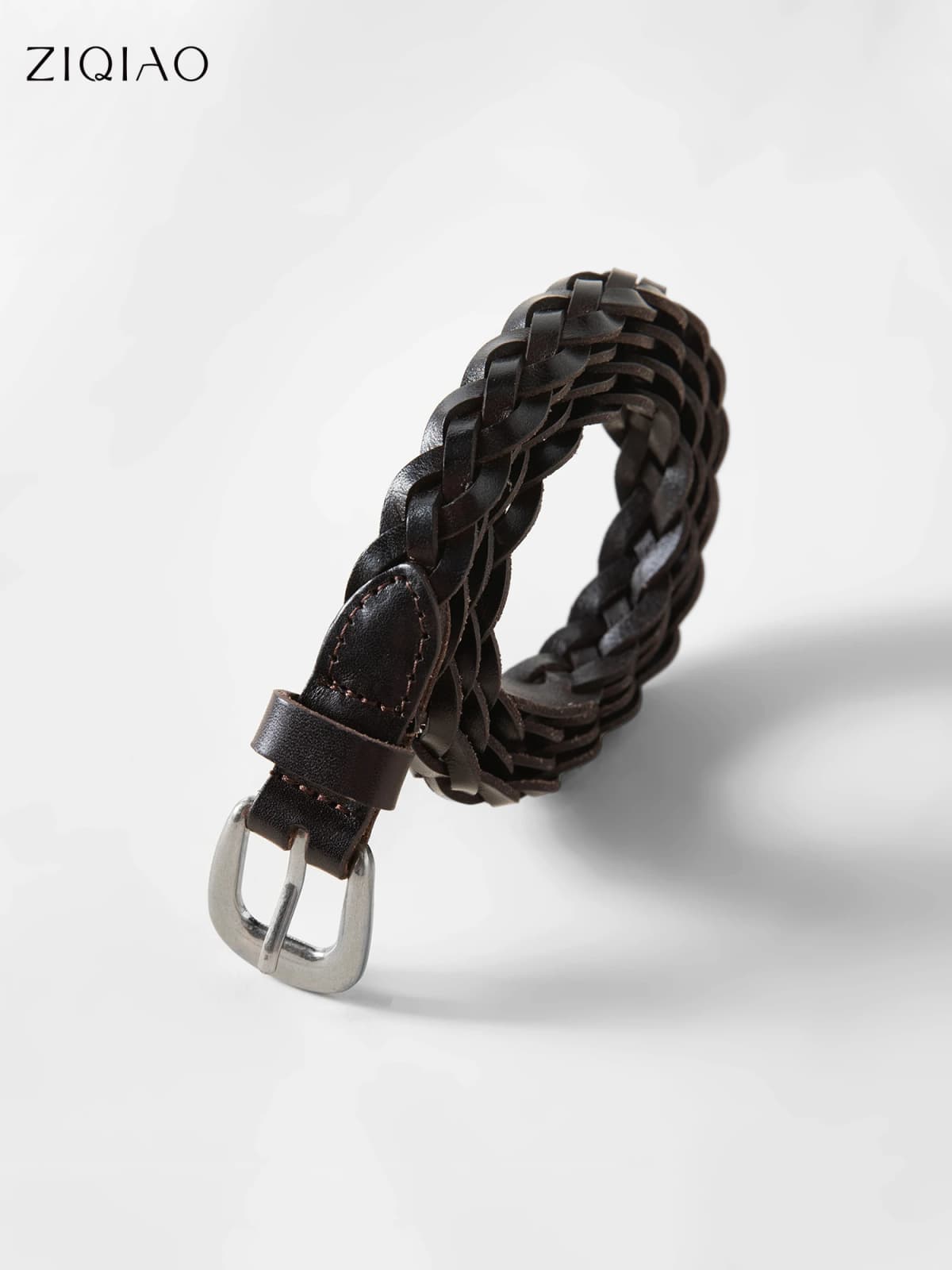 ZIQIAO 2026 Spring Women's Handwoven Cowhide Leather Belt - Braided Design Adjustable Waistband for Casual Daily Wear​