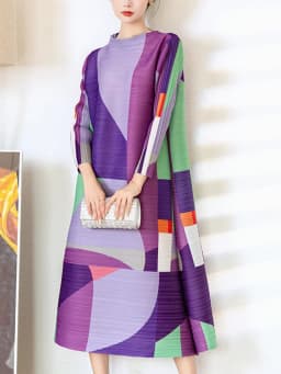 YUDX Miyake Pleated Print Dress For Women Medium Long Stand Collar Niche Design Loose Pullover A Line Female Spring New 2024