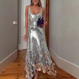 Sexy Sequined Long Dress Women Sling Sleeveless Backless Hollow Out Female Party Dresses 2026 Spring U-neck Lady Robe