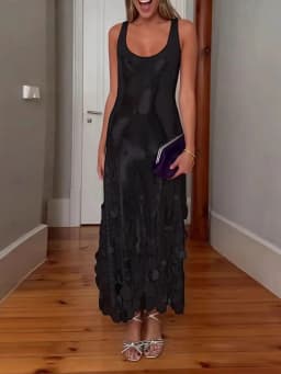 Sexy Sequined Long Dress Women Sling Sleeveless Backless Hollow Out Female Party Dresses 2026 Spring U-neck Lady Robe