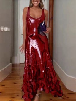 Sexy Sequined Long Dress Women Sling Sleeveless Backless Hollow Out Female Party Dresses 2026 Spring U-neck Lady Robe