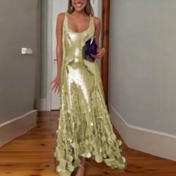 Sexy Sequined Long Dress Women Sling Sleeveless Backless Hollow Out Female Party Dresses 2026 Spring U-neck Lady Robe