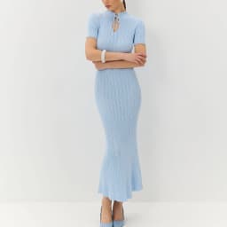New Knitted Short Sleeve Long Length Waist Bodycon Fishtail Dress Female Hollow Out Lace Up Ribbed Patchwork Elegant Dresses