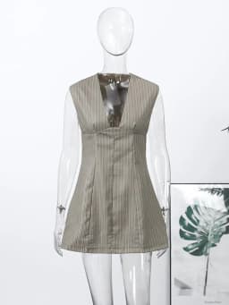 Casual Stripe Sleeveless Mini Dresses Women's Slim Waist-cinching V-neck Dress 2026 New Ladies Spring Summer Solid Outwear