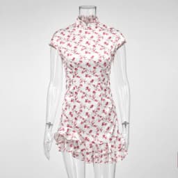 Trendix Women's Elegant Satin Evening Dress Fashion Stand Neck High Waist Slim Mini Dresses Party Sexy Short Sleeve Ruffle Dress