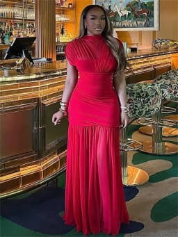Kliou Mesh Patchwork Dress Woman Turtleneck Sleeveless Skinny High Waist Wrap Hip Midnight Prom Party Ruched Elegant Vestidos