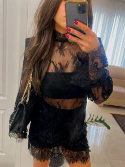 Trendix Sheer Lace Dress For Women's Club Sexy See Through Long Sleeve Mini Dresses Party Elegant Beach Sexy Cover Up Dress 2026