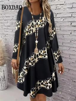 2025 New Autumn Women’s Long Sleeve Dress Casual O-Neck Mini Dresses Fashion Elegant Colorful Striped 3D Printed A-Line Dresses