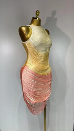 Women Sexy O Neck Sleeveless Gradient Tassel Mini Bodycon Bandage Dress Celebrity Elegant Evening Club Party Cocktail Dress