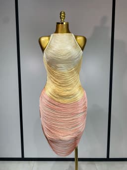 Women Sexy O Neck Sleeveless Gradient Tassel Mini Bodycon Bandage Dress Celebrity Elegant Evening Club Party Cocktail Dress