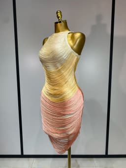 Women Sexy O Neck Sleeveless Gradient Tassel Mini Bodycon Bandage Dress Celebrity Elegant Evening Club Party Cocktail Dress