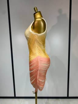 Women Sexy O Neck Sleeveless Gradient Tassel Mini Bodycon Bandage Dress Celebrity Elegant Evening Club Party Cocktail Dress