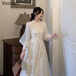 Chinese Style Vintage Spring Autumn Women Chic Lantern Sleeve Slim Cheongsam Dress Female Elegant 2 Pieces Fairy Party Dresses