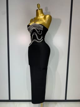 Women Sexy Strapless Diamond Lines Bodycon Bandage Long Dress Celebrity Red Carpet Dress Elegant Evening Birthday Party Dresses