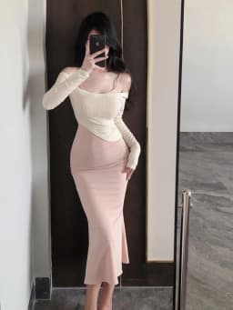 Sexy Slim Fit Long Dress Women's Mom Skirt Wrap around Bodycon Dress Autumn Season Long Sleeve Asymmetrical Hemline