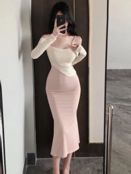 Sexy Slim Fit Long Dress Women's Mom Skirt Wrap around Bodycon Dress Autumn Season Long Sleeve Asymmetrical Hemline