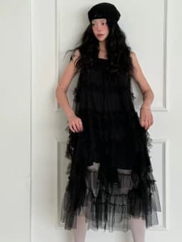 Korean Style Lace Trimmed Mesh Splice Summer New Sweet Biscuit Long Dress Women's Strap Dress Cake Skirt Commute Style