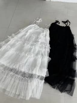 Korean Style Lace Trimmed Mesh Splice Summer New Sweet Biscuit Long Dress Women's Strap Dress Cake Skirt Commute Style