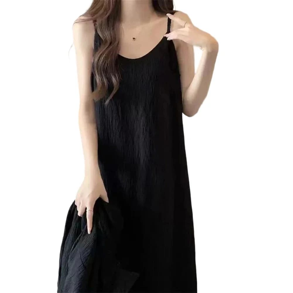 Women's Loose Sleeveless Suspender Dress With A-Line Shape Slim Folds And Ankle-Length Skirt Designed For Beach And Daily Wear